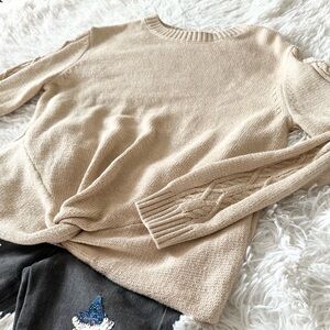 EPIC THREADS Girls Twist Front Gold Metallic Cable Knit Pullover Sweater Size L